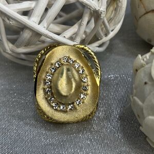 RODEO Cowgirl Hat Gold Tone Rhinestone Bling Scarf Kerchief Holder